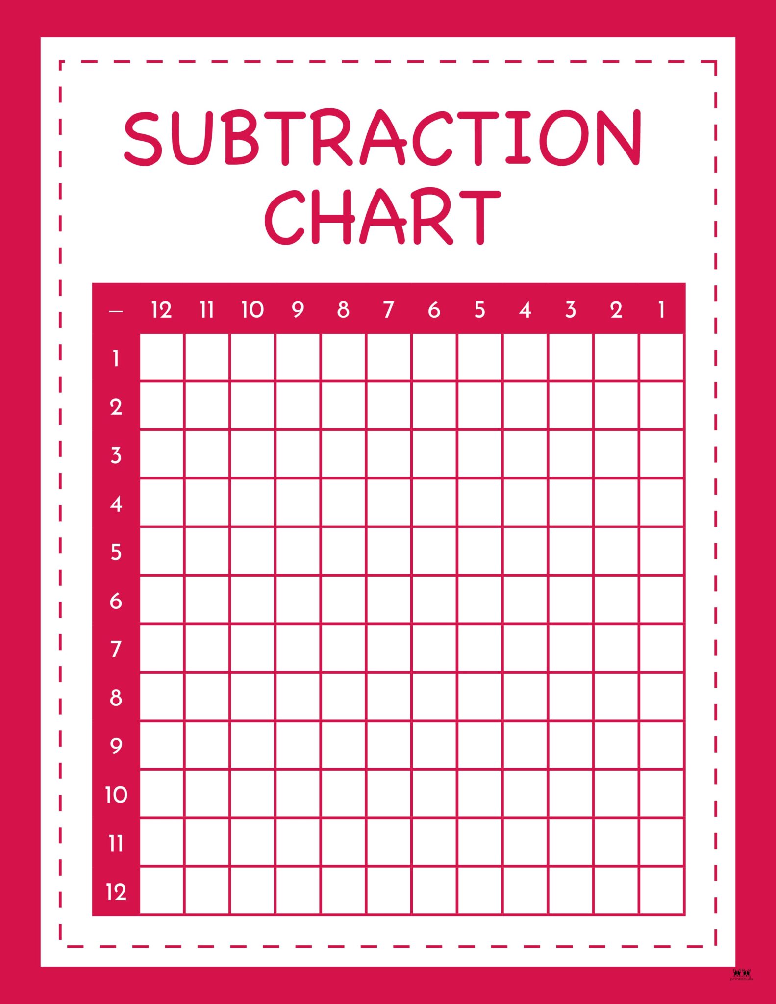 Subtraction Charts 20 FREE Printables Printabulls