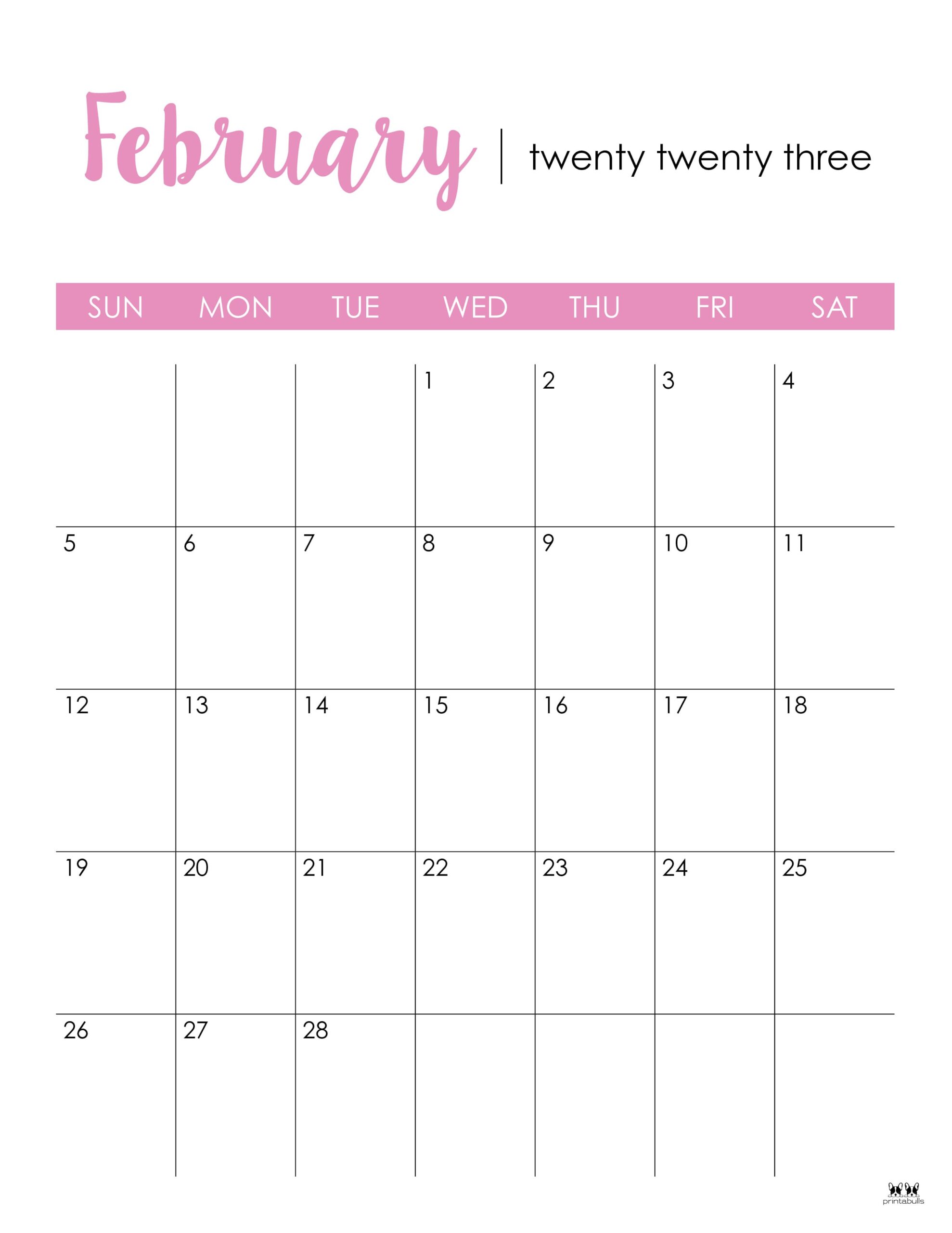 February 2023 Calendars - 50 FREE Printables | Printabulls