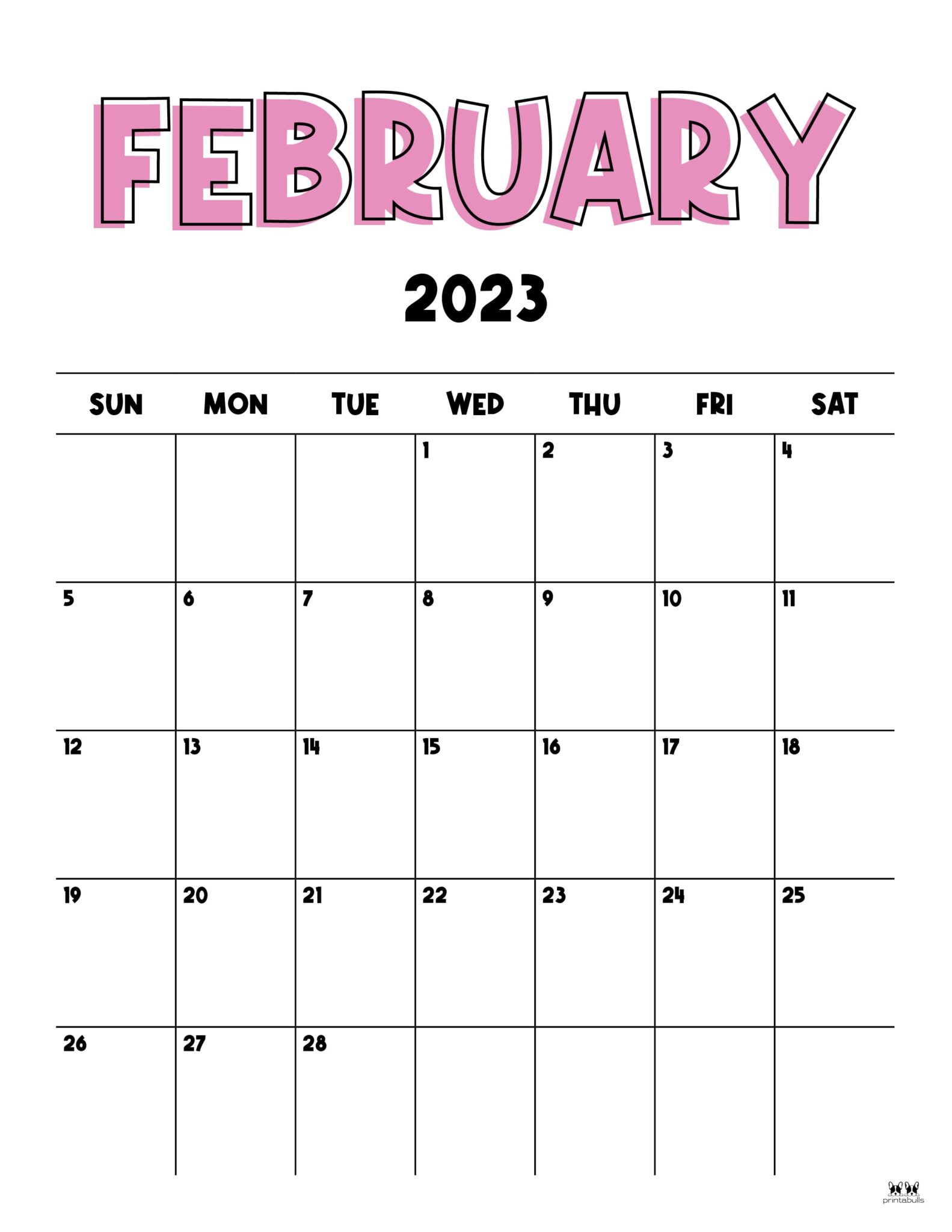 February 2023 Calendars - 50 FREE Printables | Printabulls