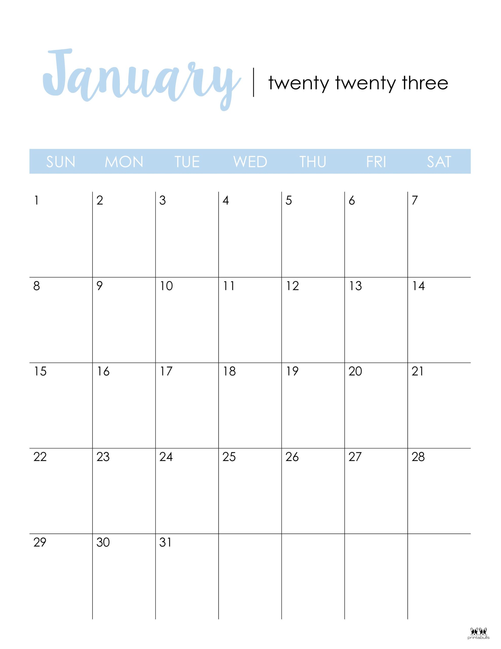 January 2023 Calendars - 50 FREE Printables | Printabulls