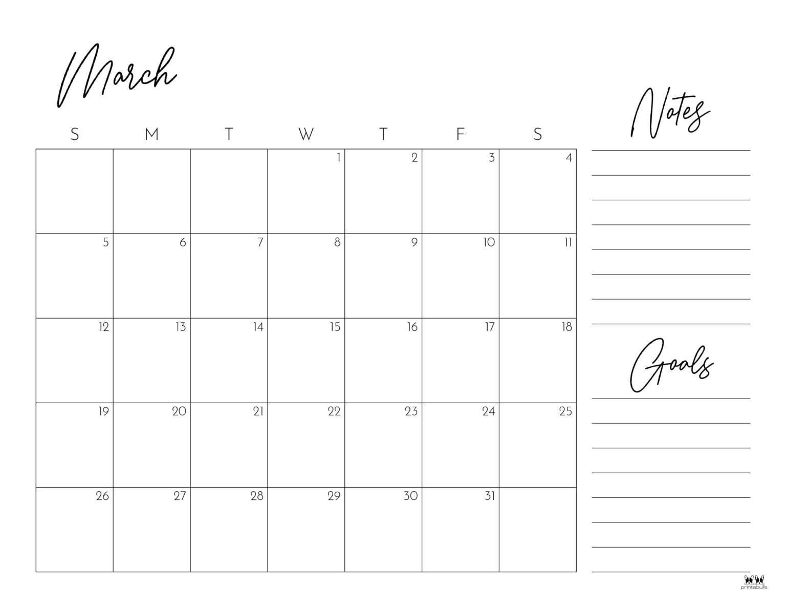 March 2023 Calendars - 50 FREE Printables | Printabulls