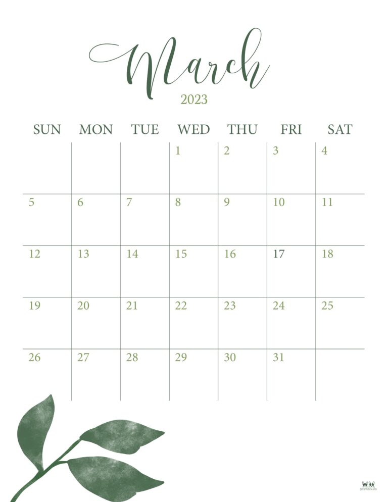 March 2023 Calendars - 50 FREE Printables | Printabulls