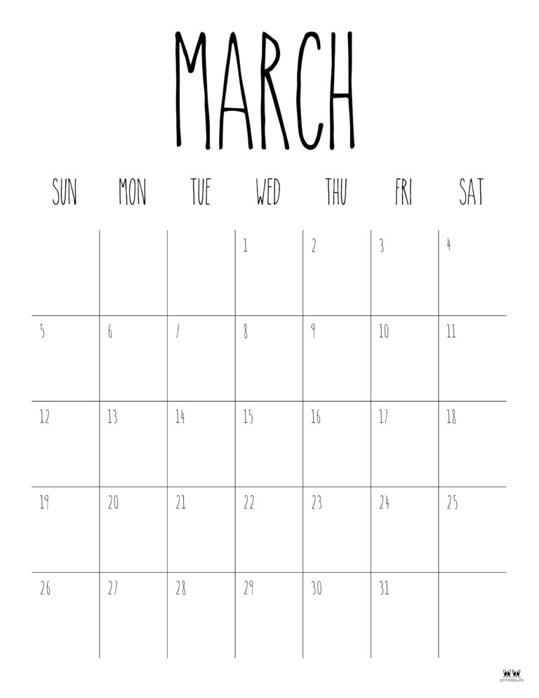 March 2023 Calendars - 50 FREE Printables | Printabulls