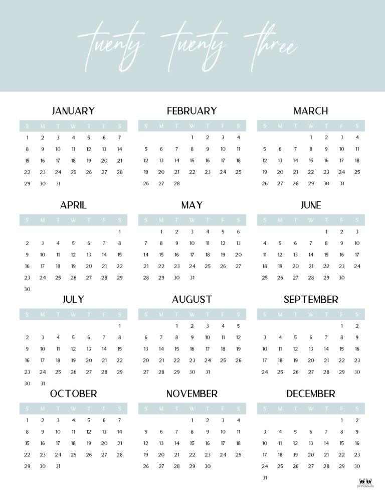 2023 Yearly Calendars - 28 FREE Printables | Printabulls