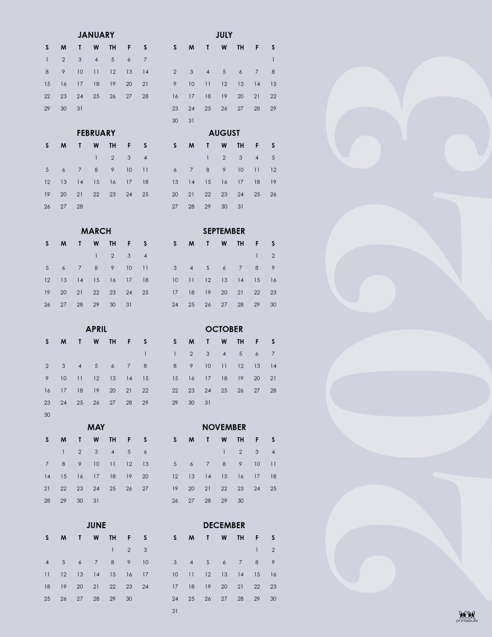 2023 Yearly Calendars - 28 FREE Printables | Printabulls