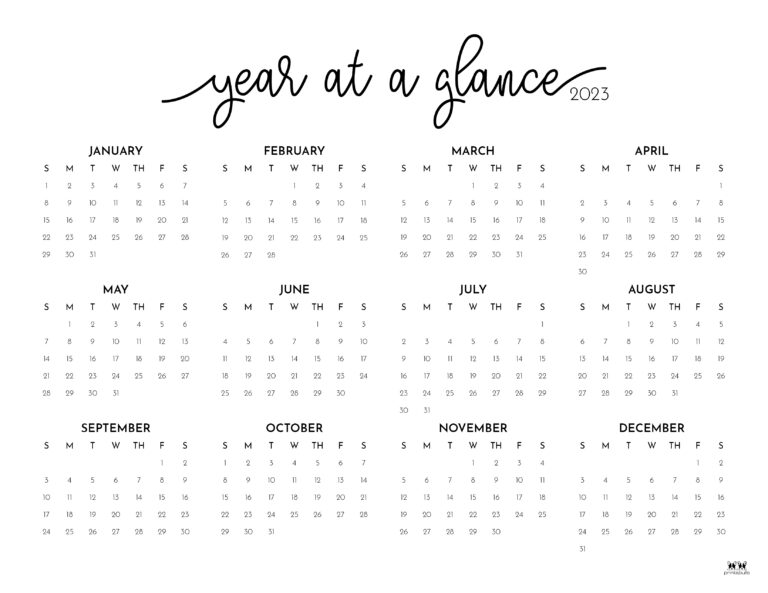 2023 Yearly Calendars - 28 FREE Printables | Printabulls