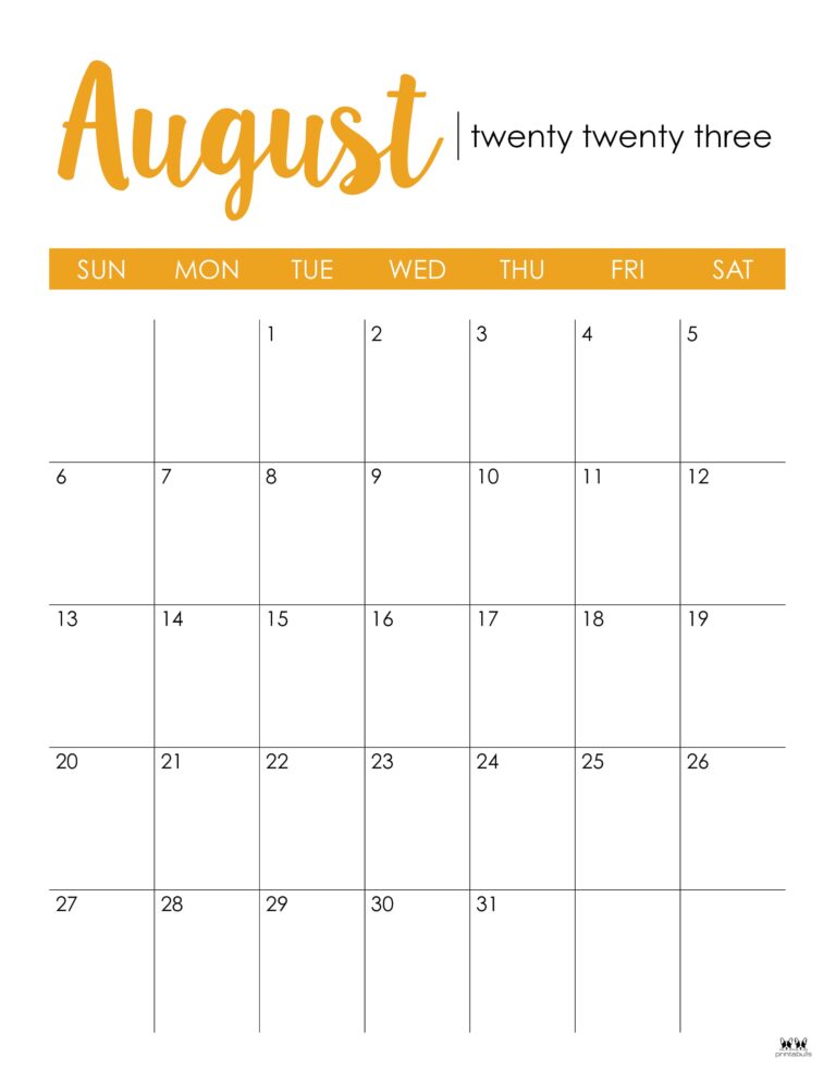 August 2023 Calendars - 50 FREE Printables | Printabulls