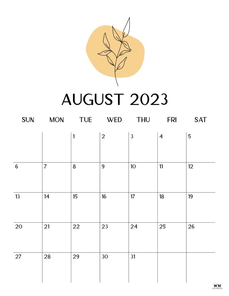 August 2023 Calendars - 50 FREE Printables | Printabulls