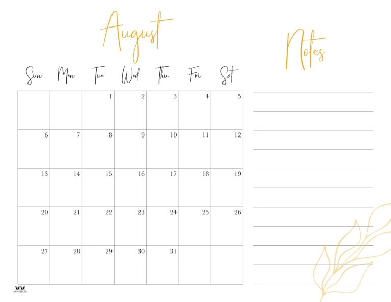 August 2023 Calendars - 50 FREE Printables | Printabulls