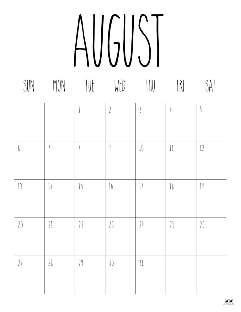 August 2023 Calendars - 50 FREE Printables | Printabulls