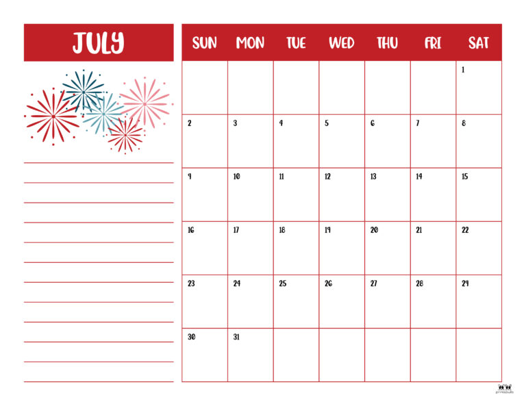 July 2023 Calendars - 50 FREE Printables | Printabulls