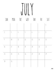 July 2023 Calendars - 50 FREE Printables | Printabulls