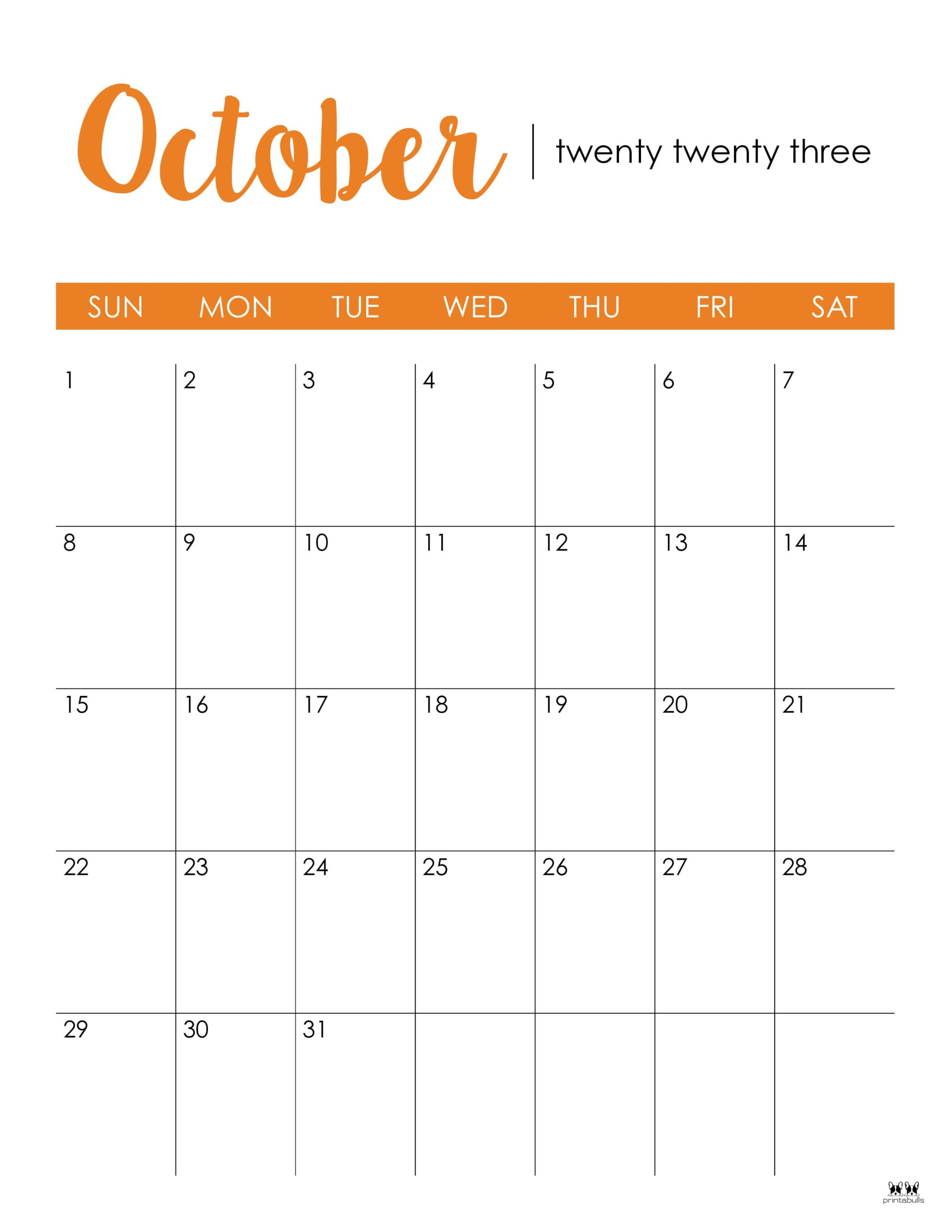 October 2023 Calendars - 50 FREE Printables | Printabulls