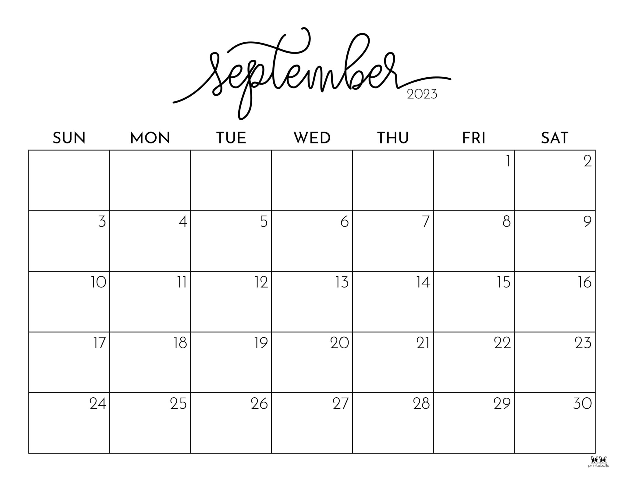 September 2023 Calendars - 50 FREE Printables | Printabulls