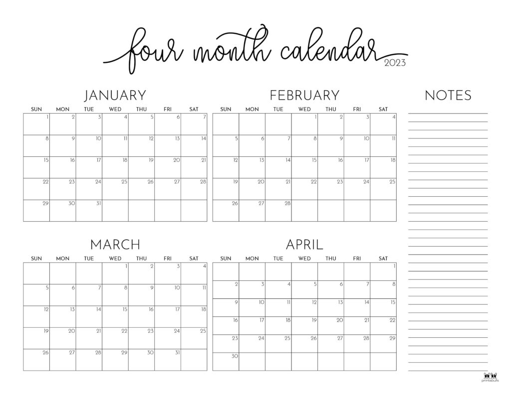 2023 Four Month Calendars 18 FREE Printables Printabulls