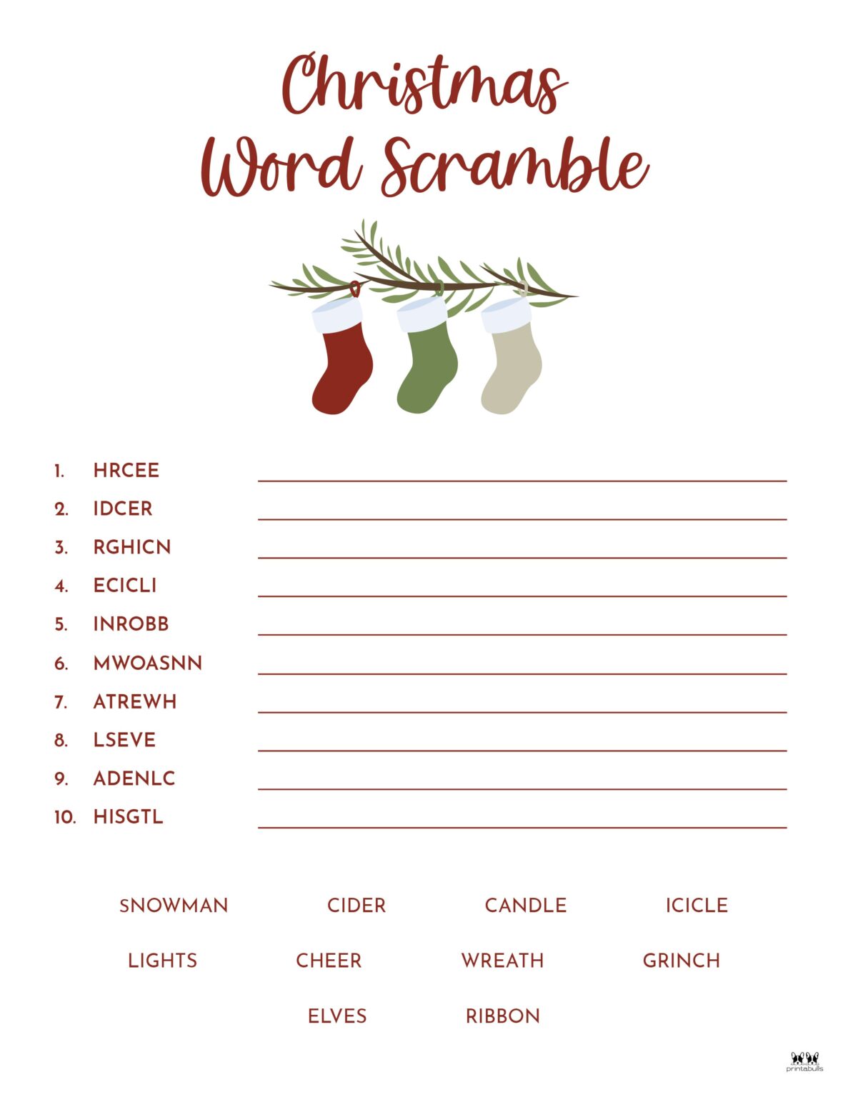 Christmas Word Scrambles 15 FREE Printables Printabulls