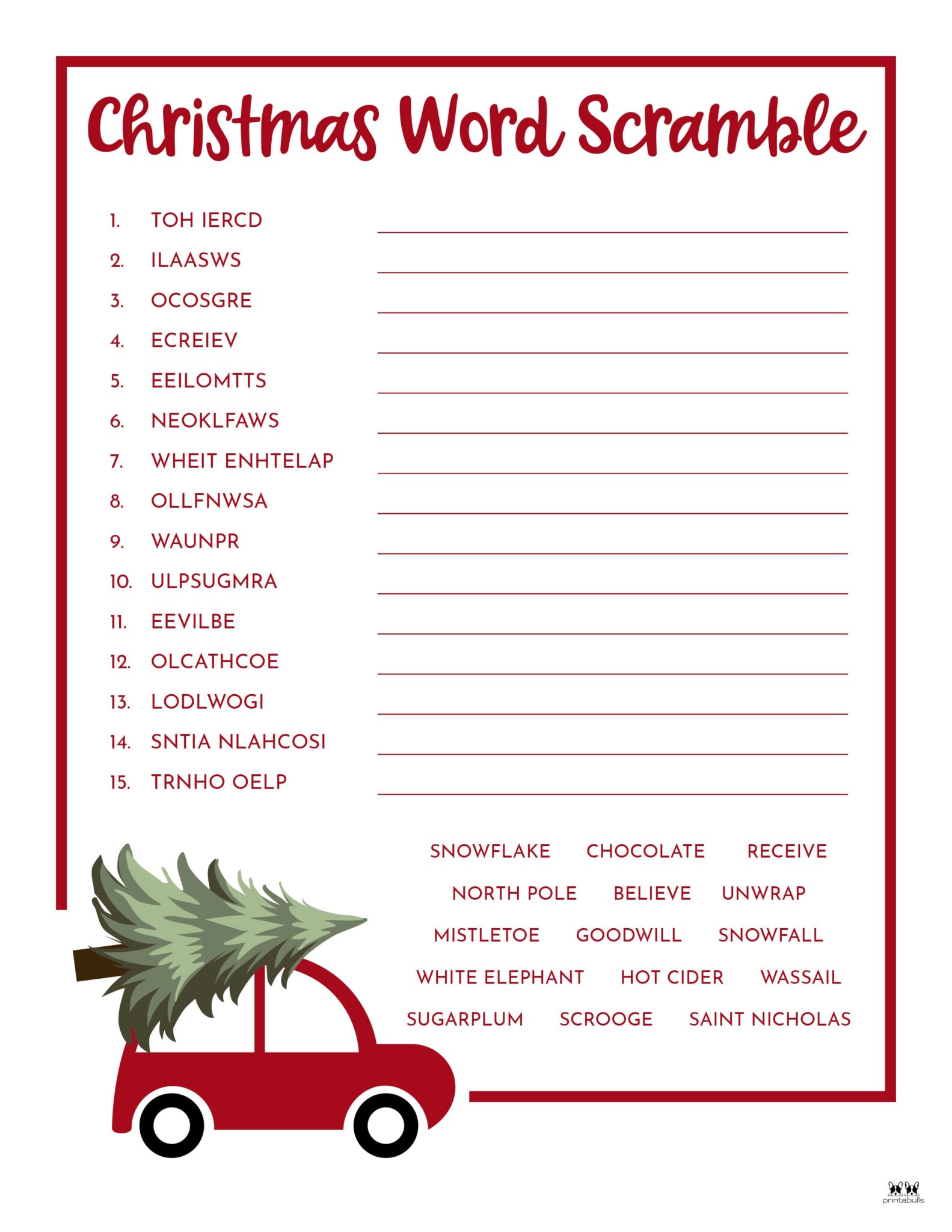 Christmas Word Scrambles - 15 Free Printables 