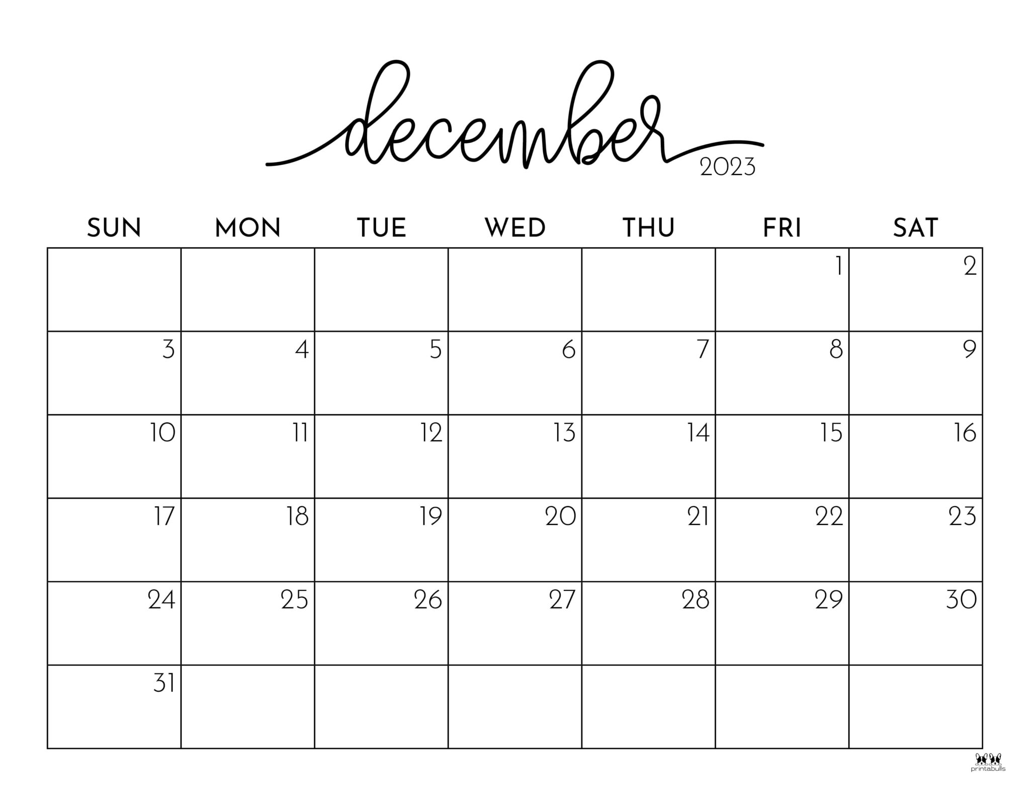 December 2023 Calendars - 50 FREE Printables | Printabulls