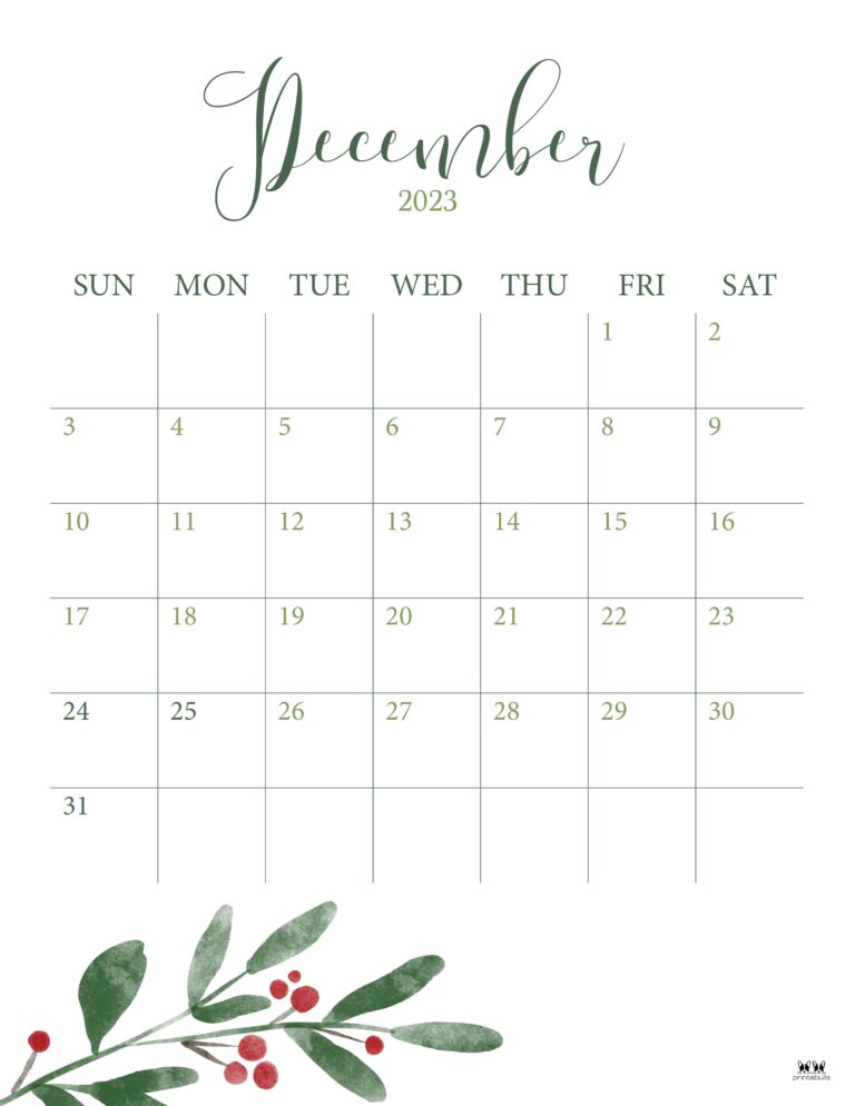 December 2023 Calendars - 50 FREE Printables | Printabulls