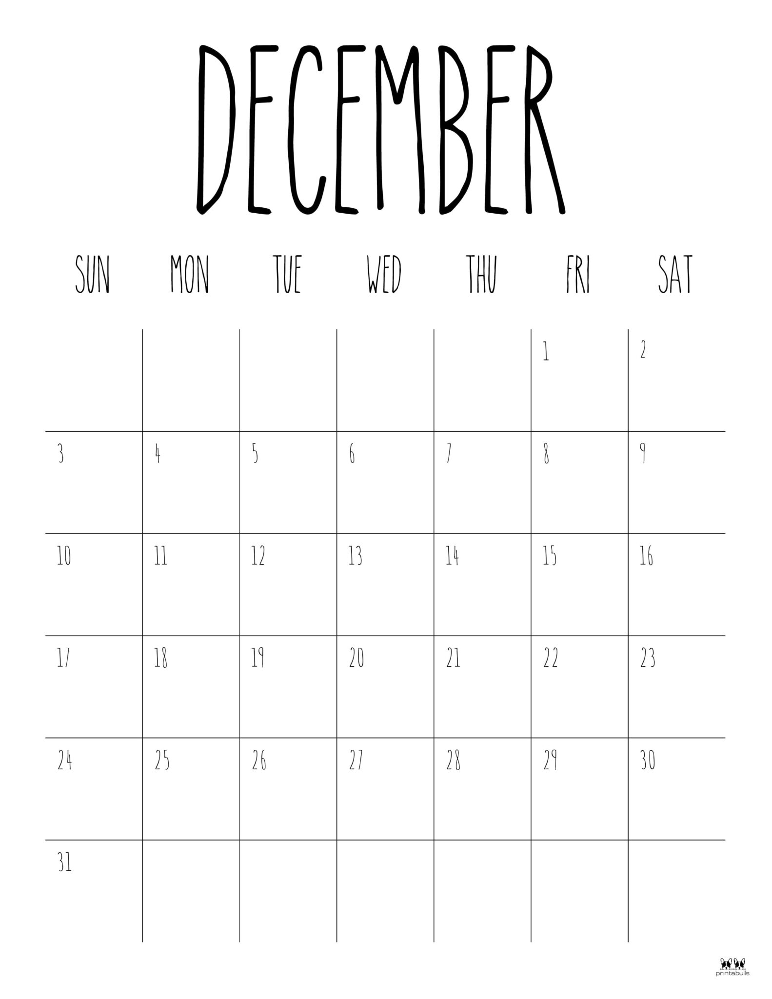 December 2023 Calendars - 50 FREE Printables | Printabulls