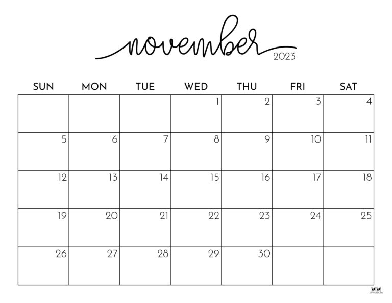 November 2023 Calendars - 50 FREE Printables | Printabulls