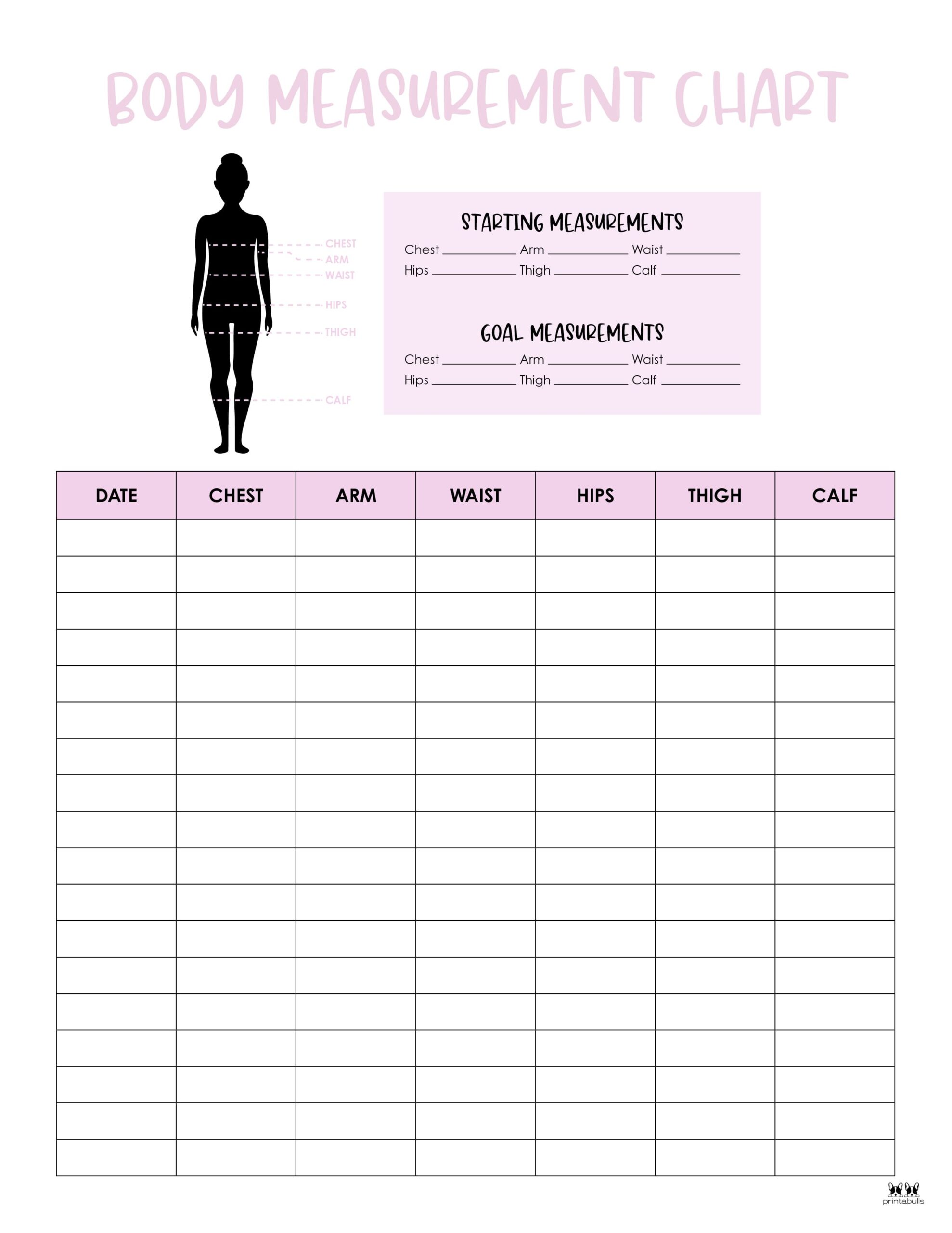 Body Measurement Charts Free Printables Printabulls 9131