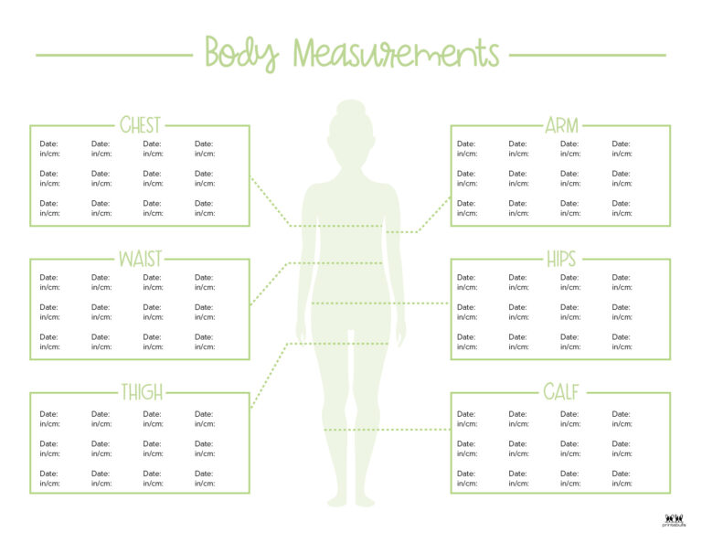 Body Measurement Charts - FREE Printables | Printabulls