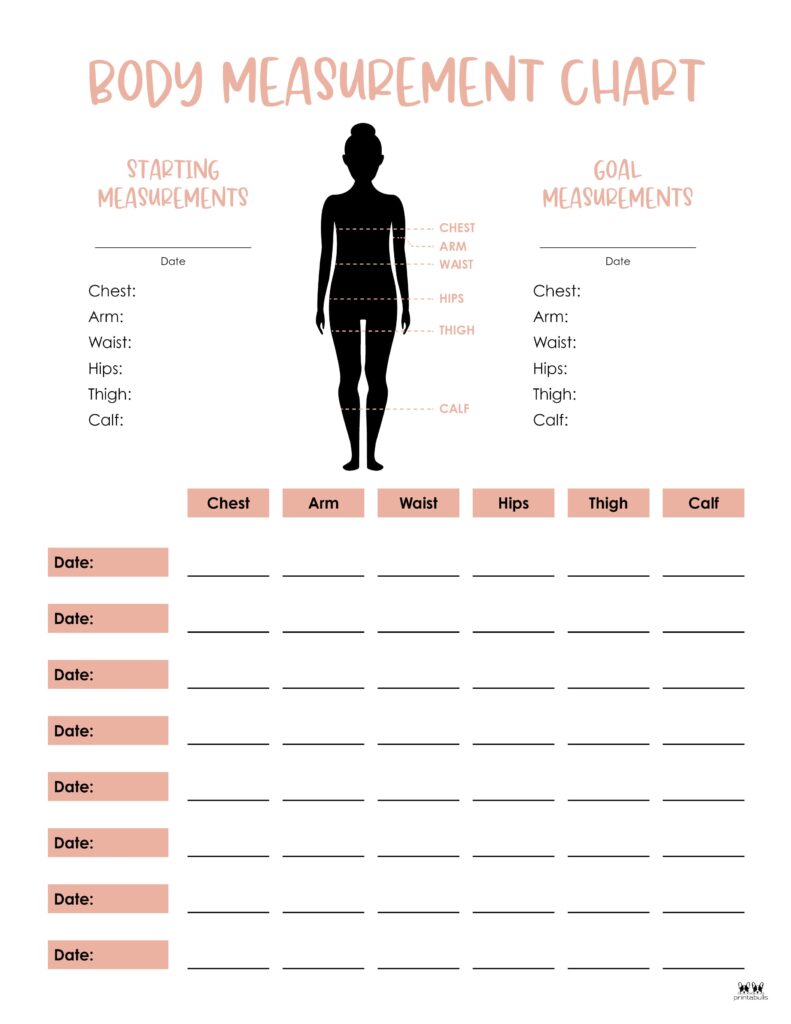 body measurement chart weight loss template