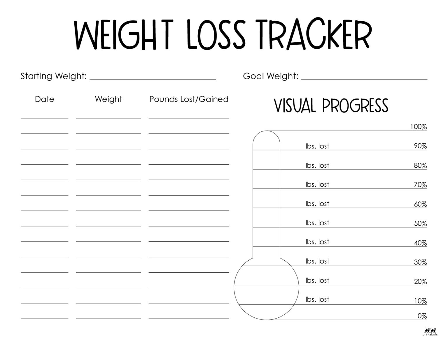 Weight Loss Trackers - 29 FREE Printables | Printabulls