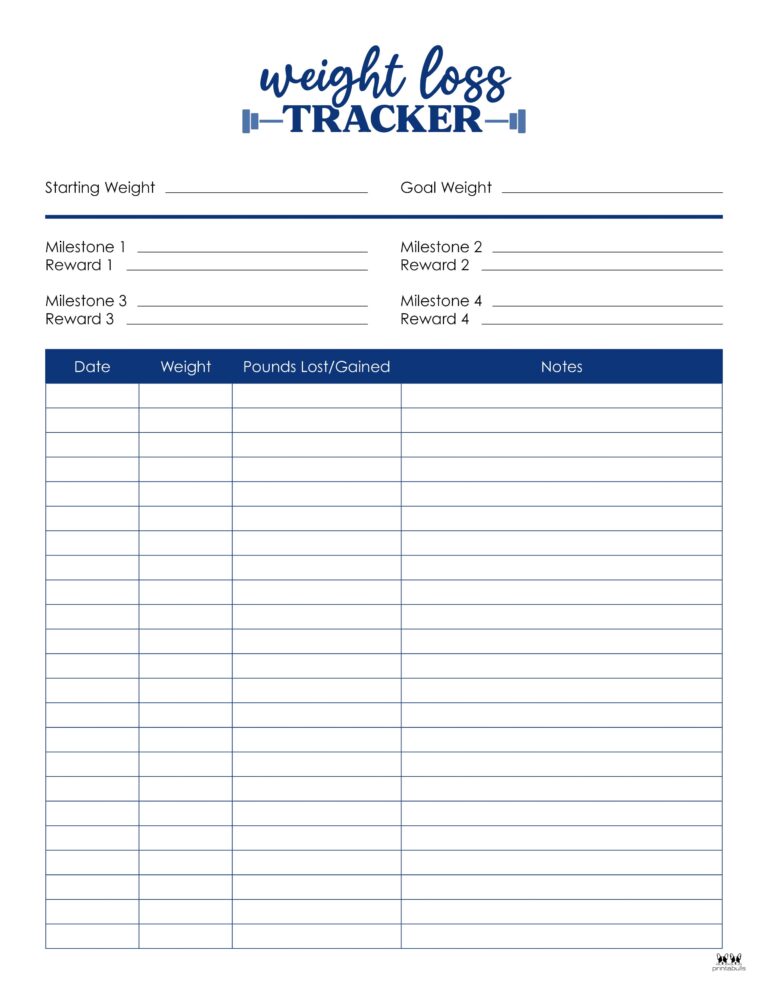 Weight Loss Trackers - 29 FREE Printables | Printabulls