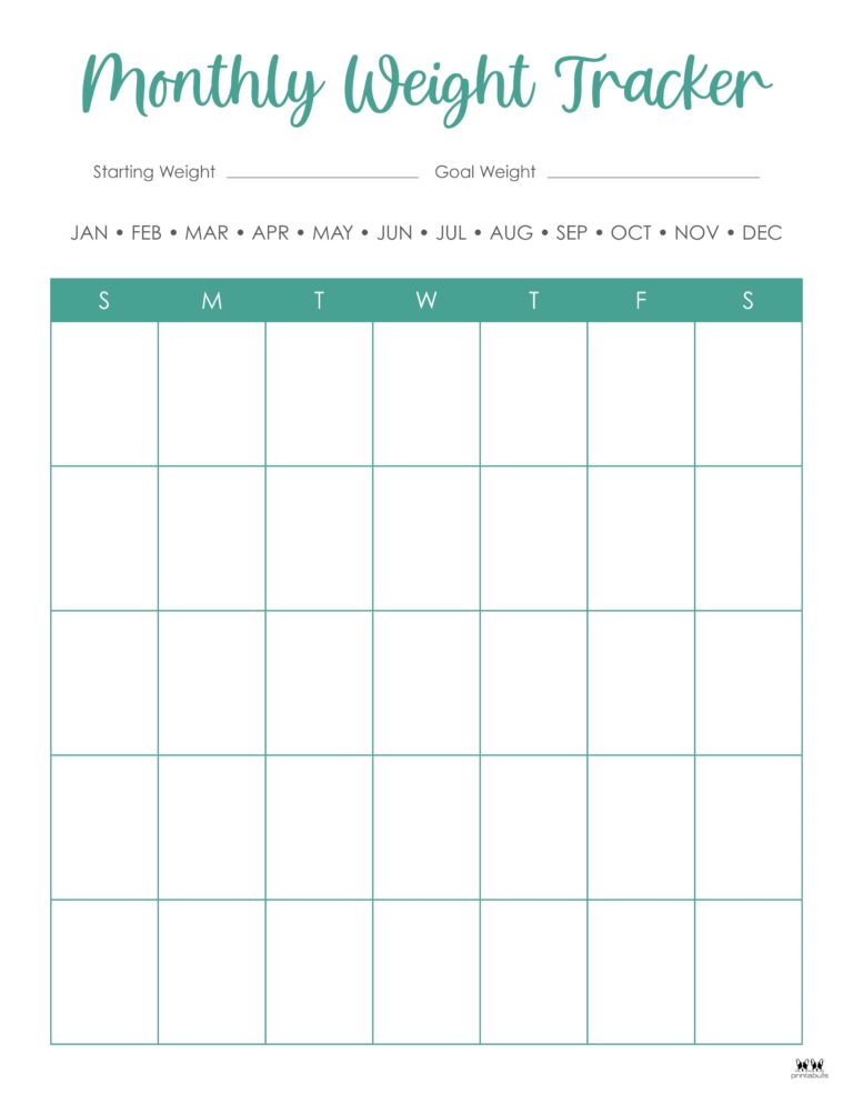 Weight Loss Trackers - 29 FREE Printables | Printabulls