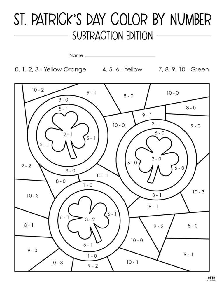 st patrick day color by number subtraction