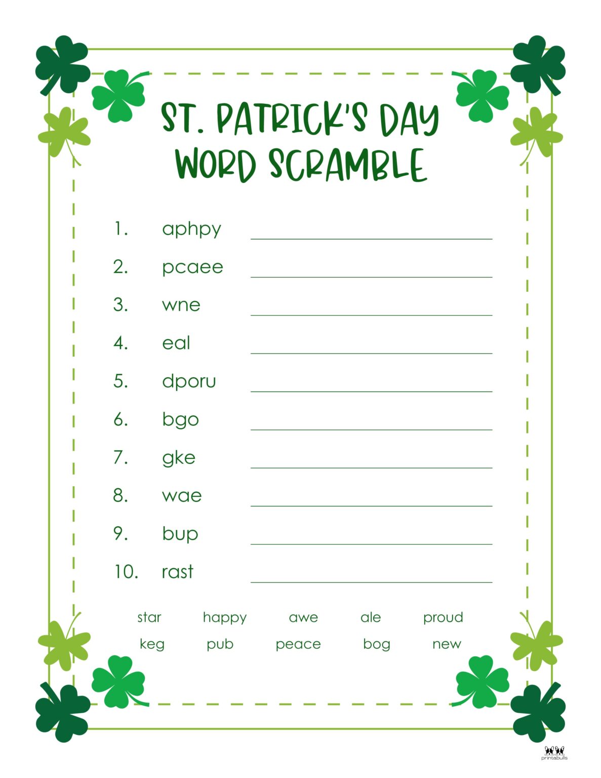 St. Patrick's Day Word Scrambles - 15 FREE Pages | Printabulls