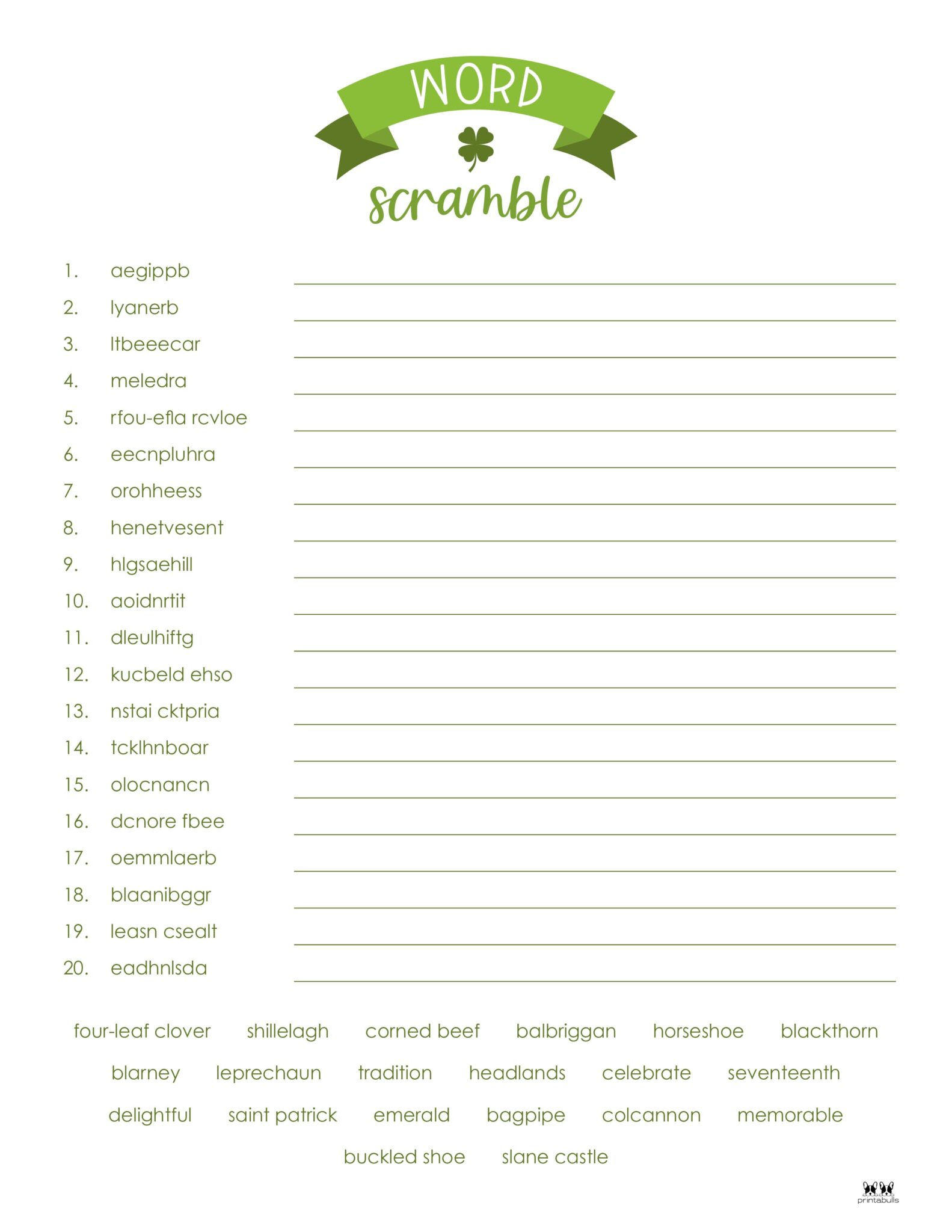 St. Patrick's Day Word Scrambles - 15 FREE Pages | Printabulls