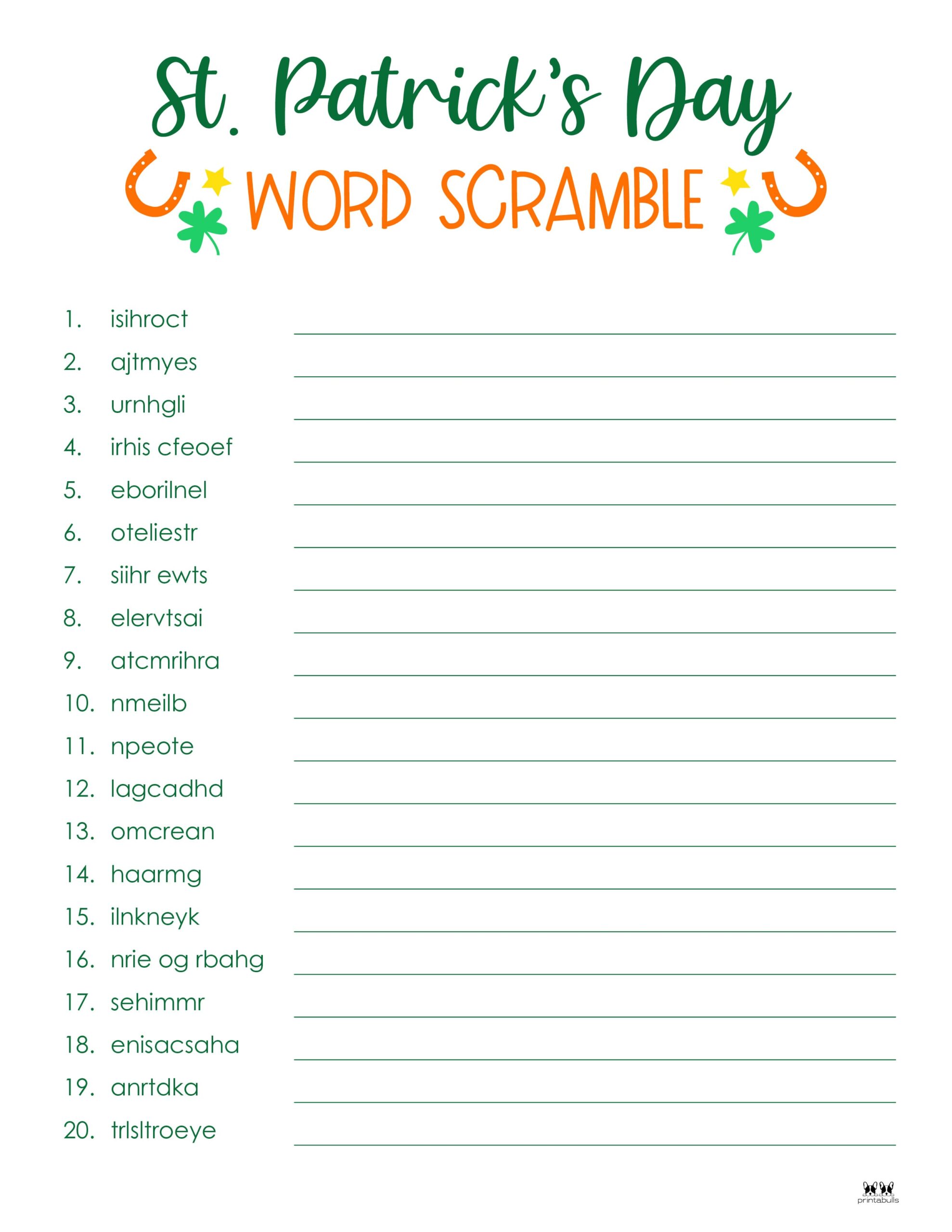 st patricks day word scramble printable