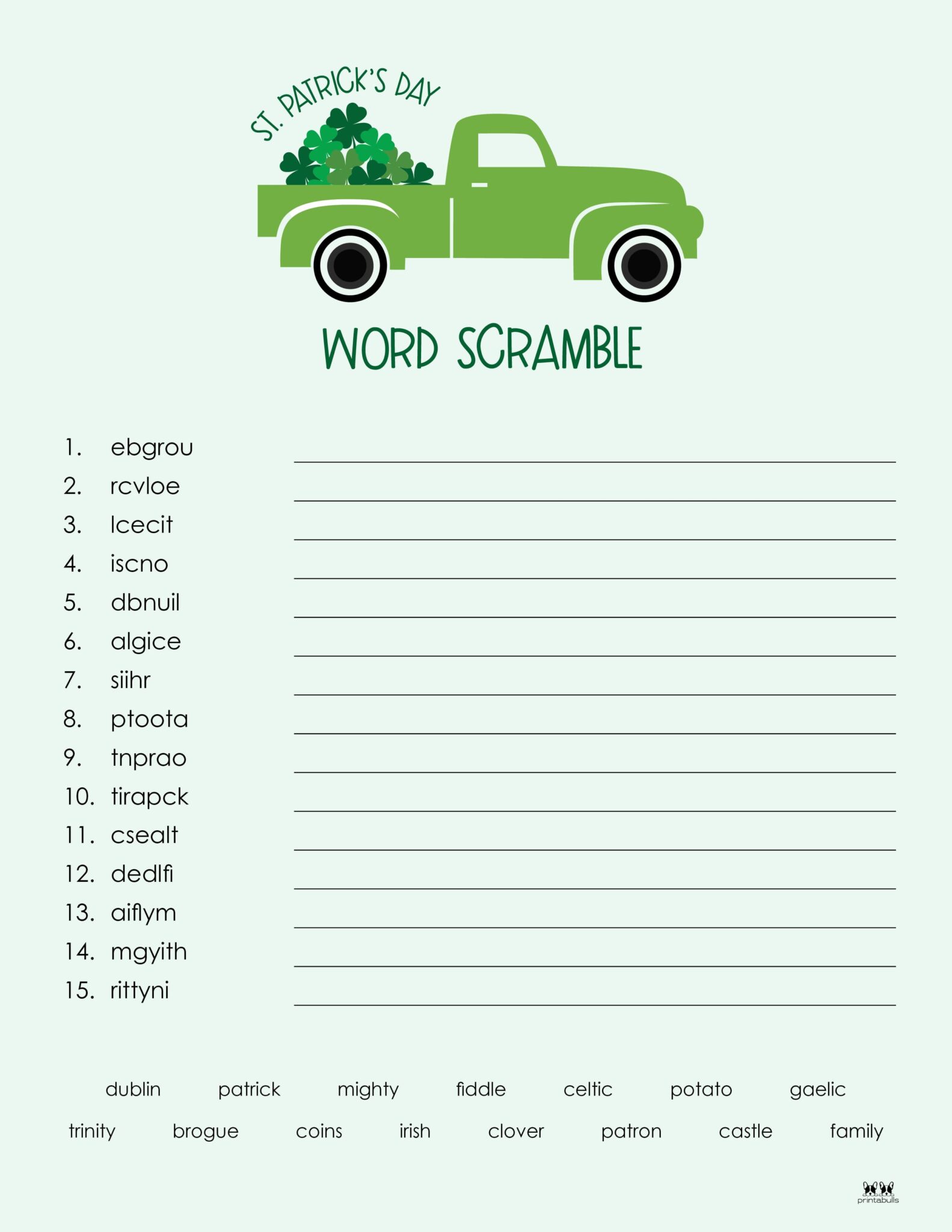 St. Patrick's Day Word Scrambles - 15 Free Pages 