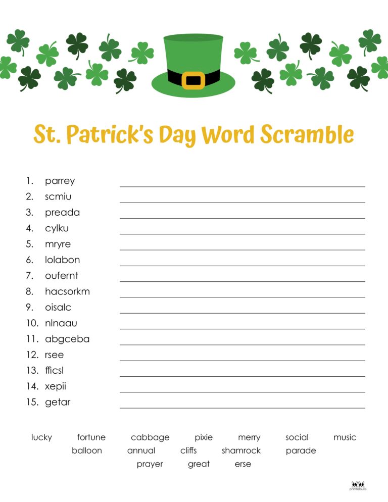 St. Patrick's Day Word Scrambles - 15 FREE Pages | Printabulls