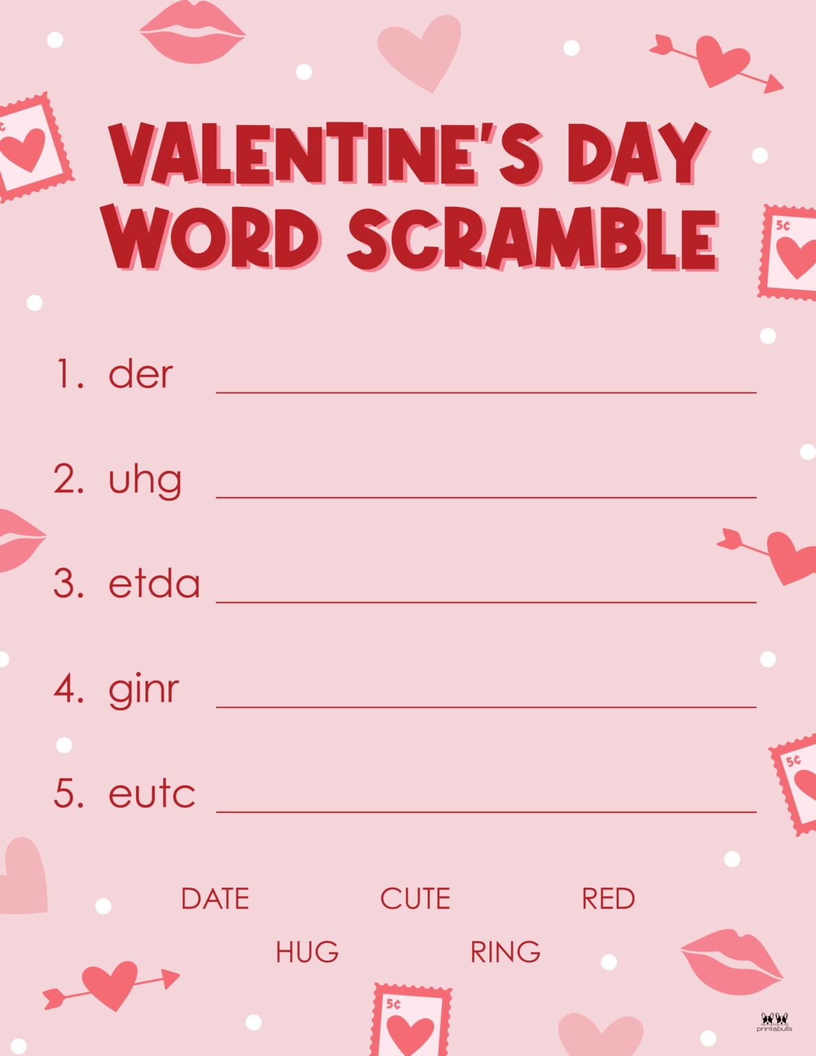 Valentine s Day Word Scrambles 10 FREE Pages Printabulls