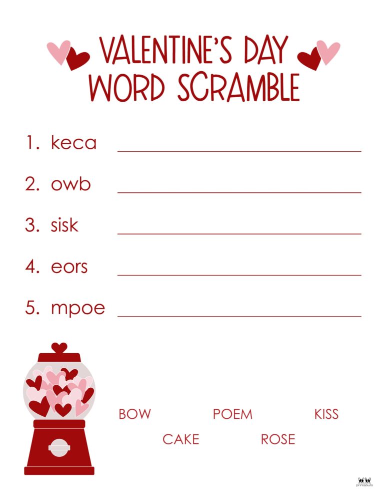 Valentine's Day Word Scrambles - 10 FREE Pages | Printabulls