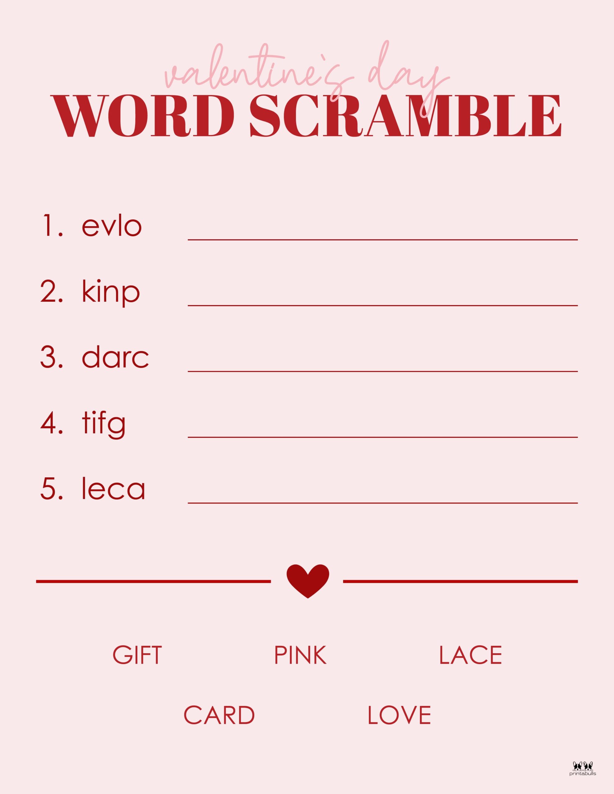 Valentine's Day Word Scrambles 10 FREE Pages Printabulls