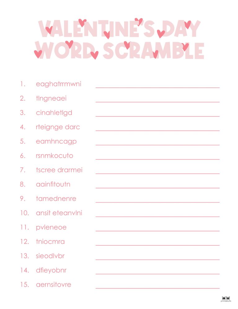 Valentine's Day Word Scrambles - 10 FREE Pages | Printabulls