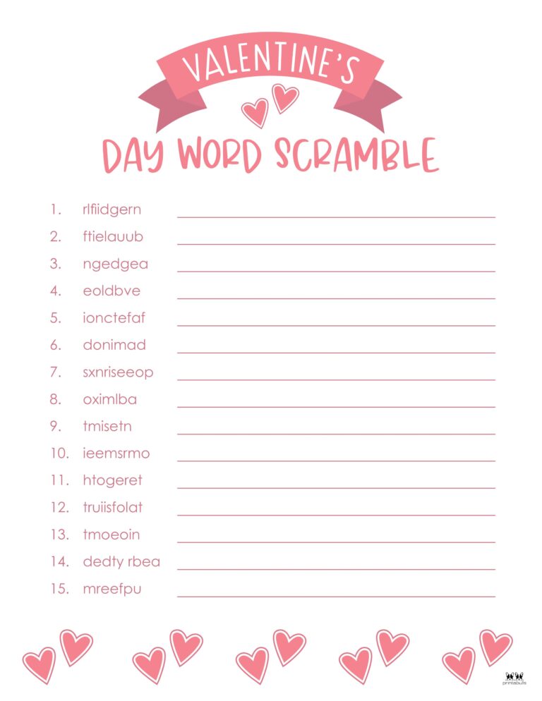 Valentine's Day Word Scrambles - 10 FREE Pages | Printabulls