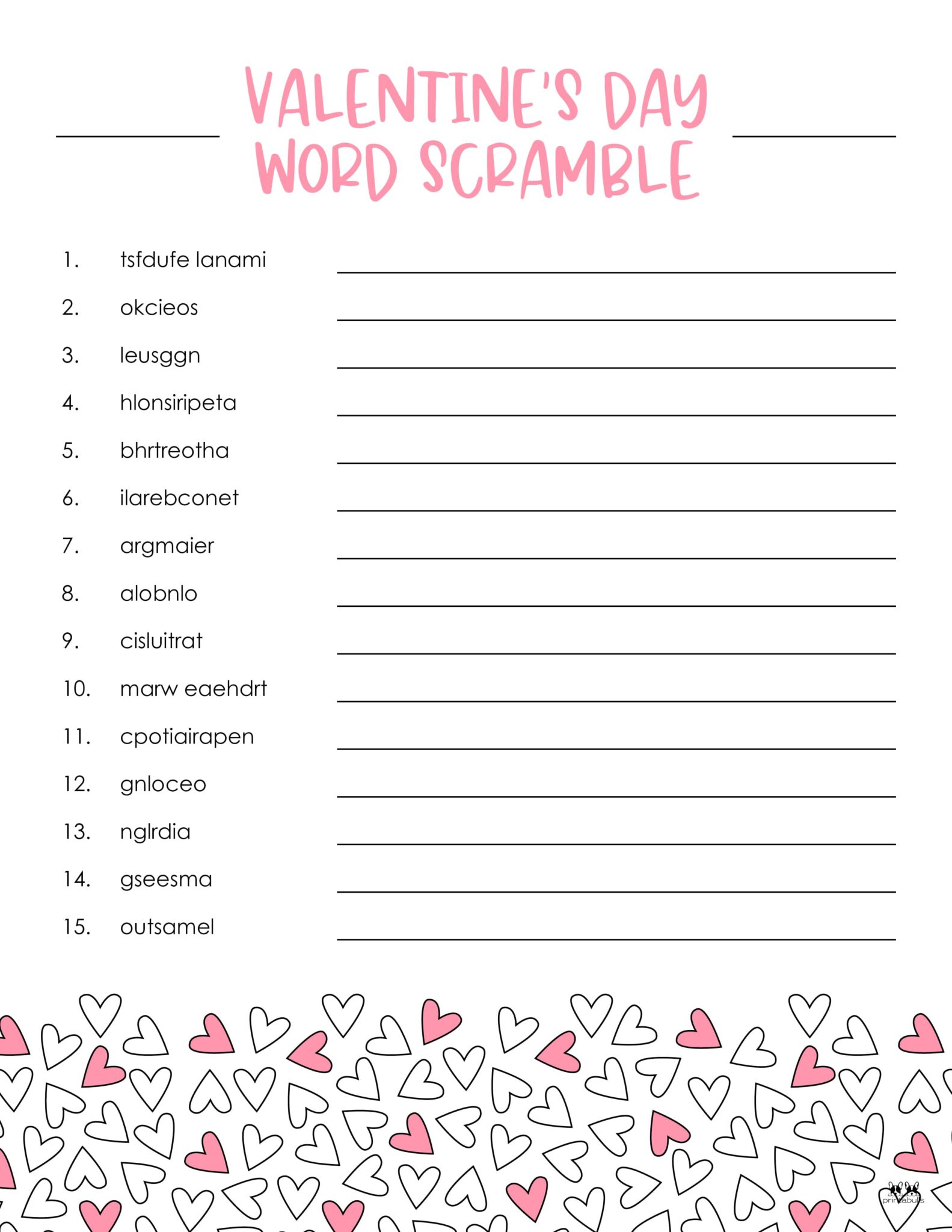 Valentine s Day Word Scrambles 10 FREE Pages Printabulls