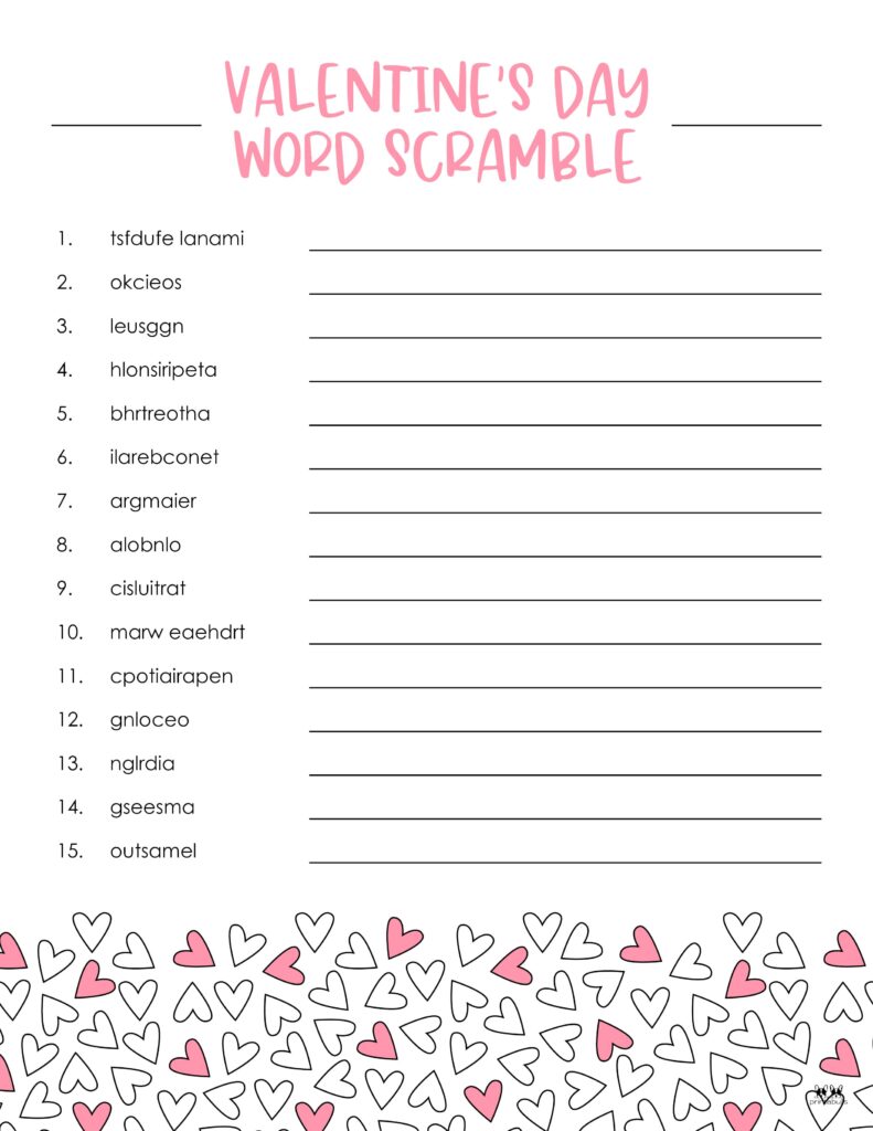 Valentine s Day Word Scrambles 10 FREE Pages PrintaBulk