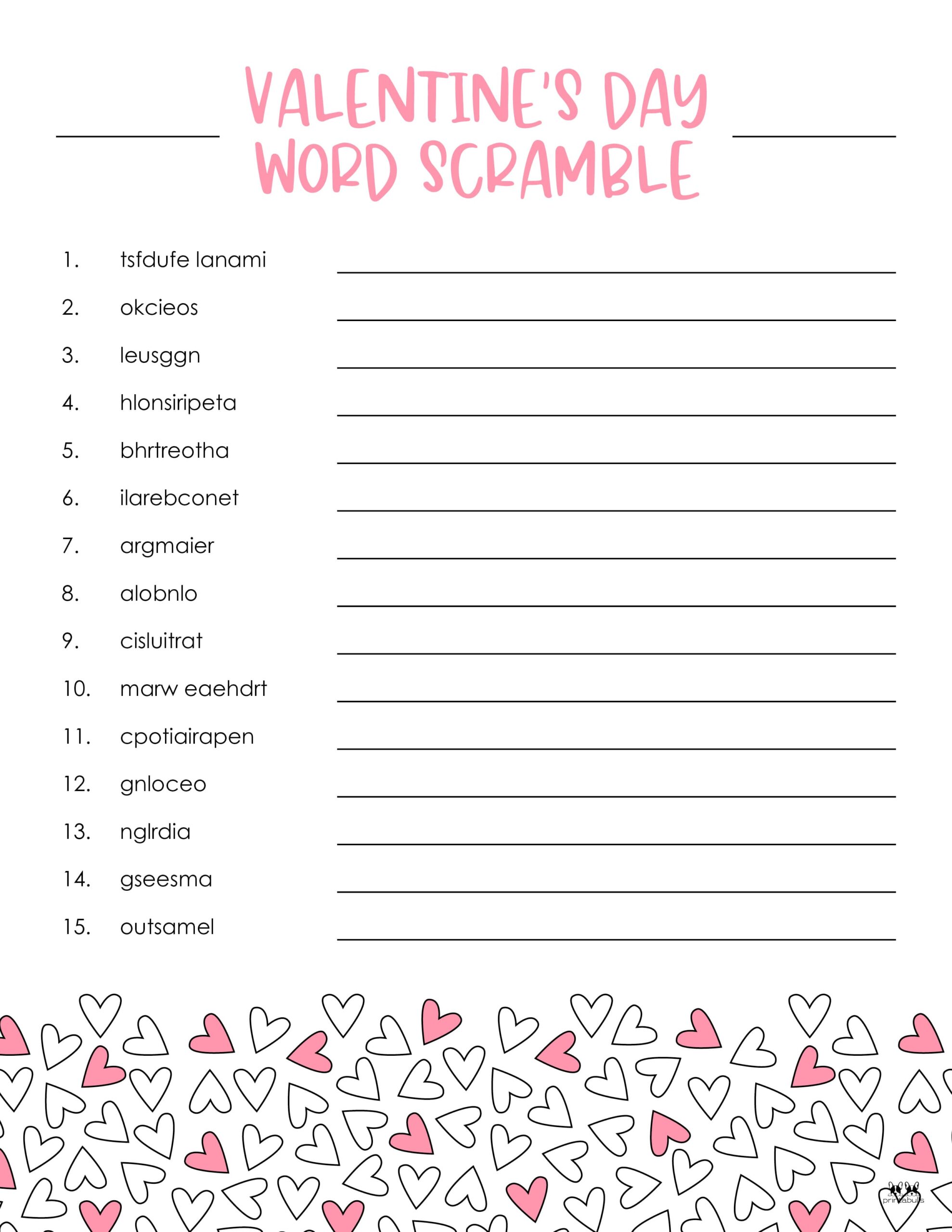 Valentine's Day Word Scrambles - 10 FREE Pages | Printabulls