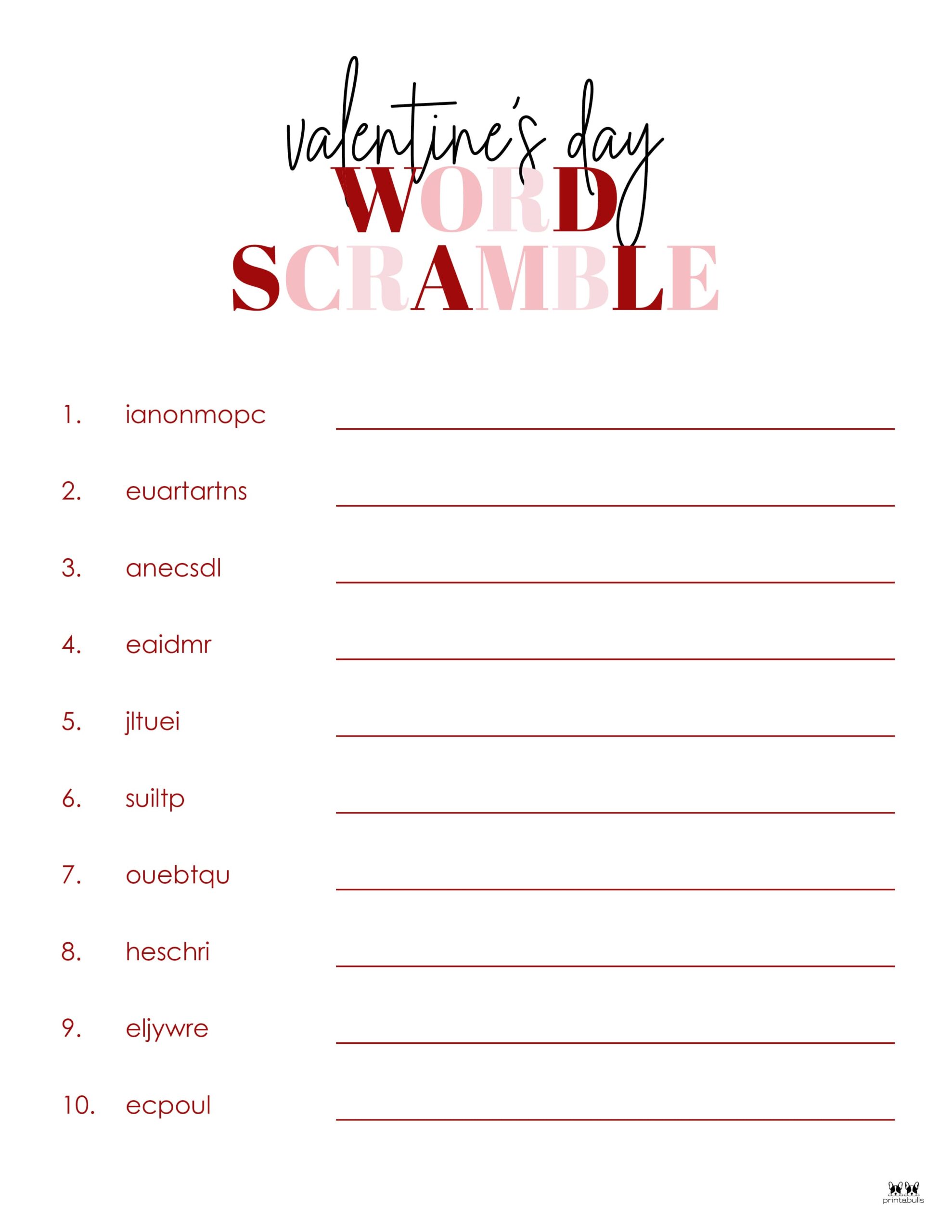 Valentine s Day Word Scrambles 10 FREE Pages Printabulls