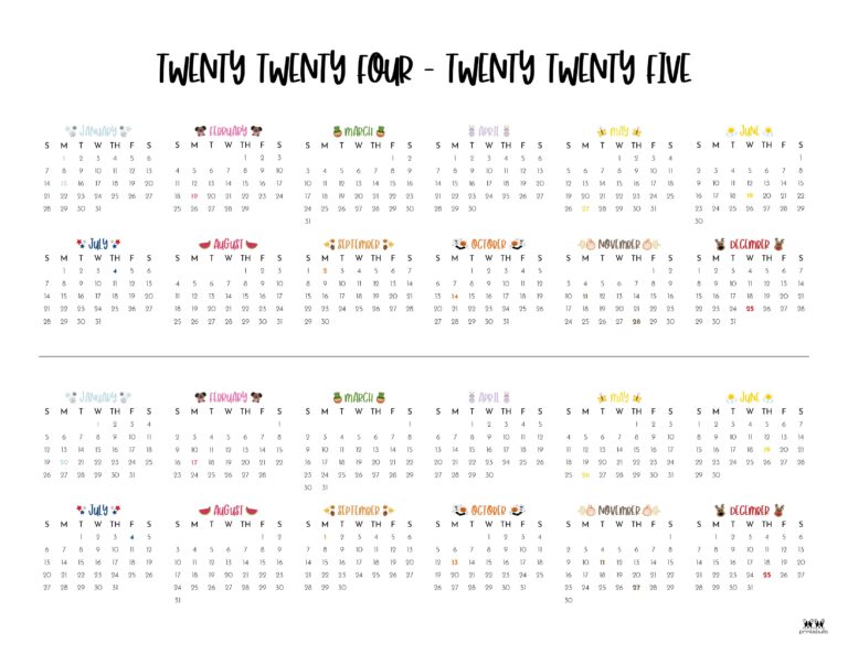 2024-2025 Two Year Calendars - 10 FREE Printables | Printabulls