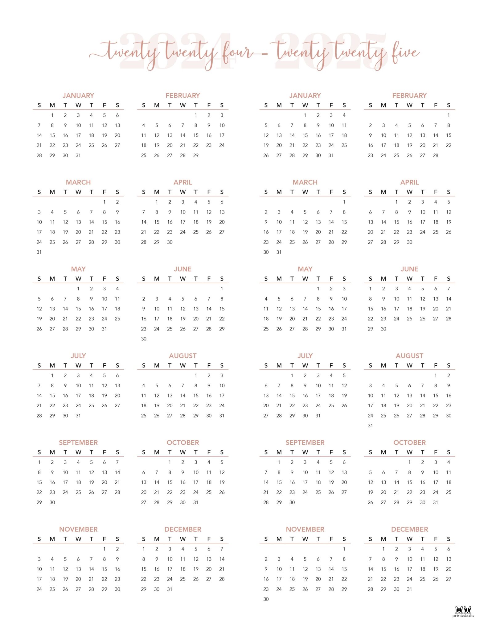 20242025 Two Year Calendars 10 FREE Printables Printabulls