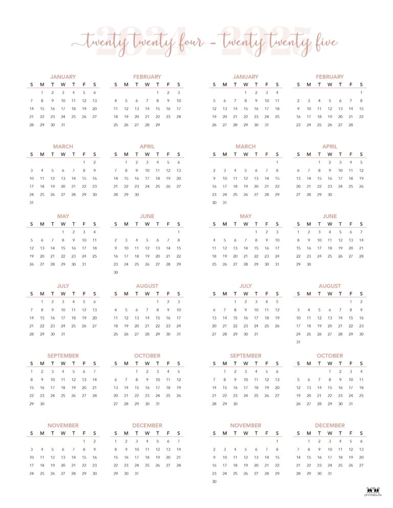 20242025 Two Year Calendars 10 FREE Printables Printabulls