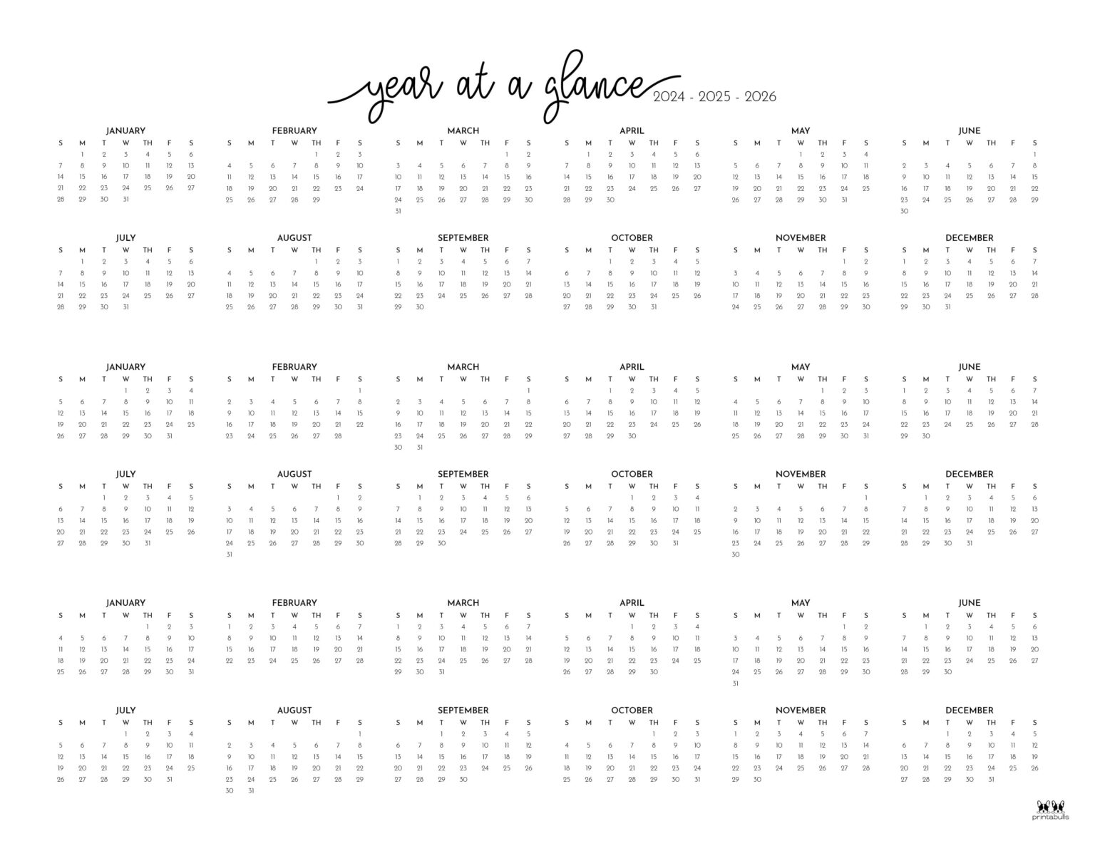 2024-2026 Three Year Calendars - 10 FREE Printables  Printabulls